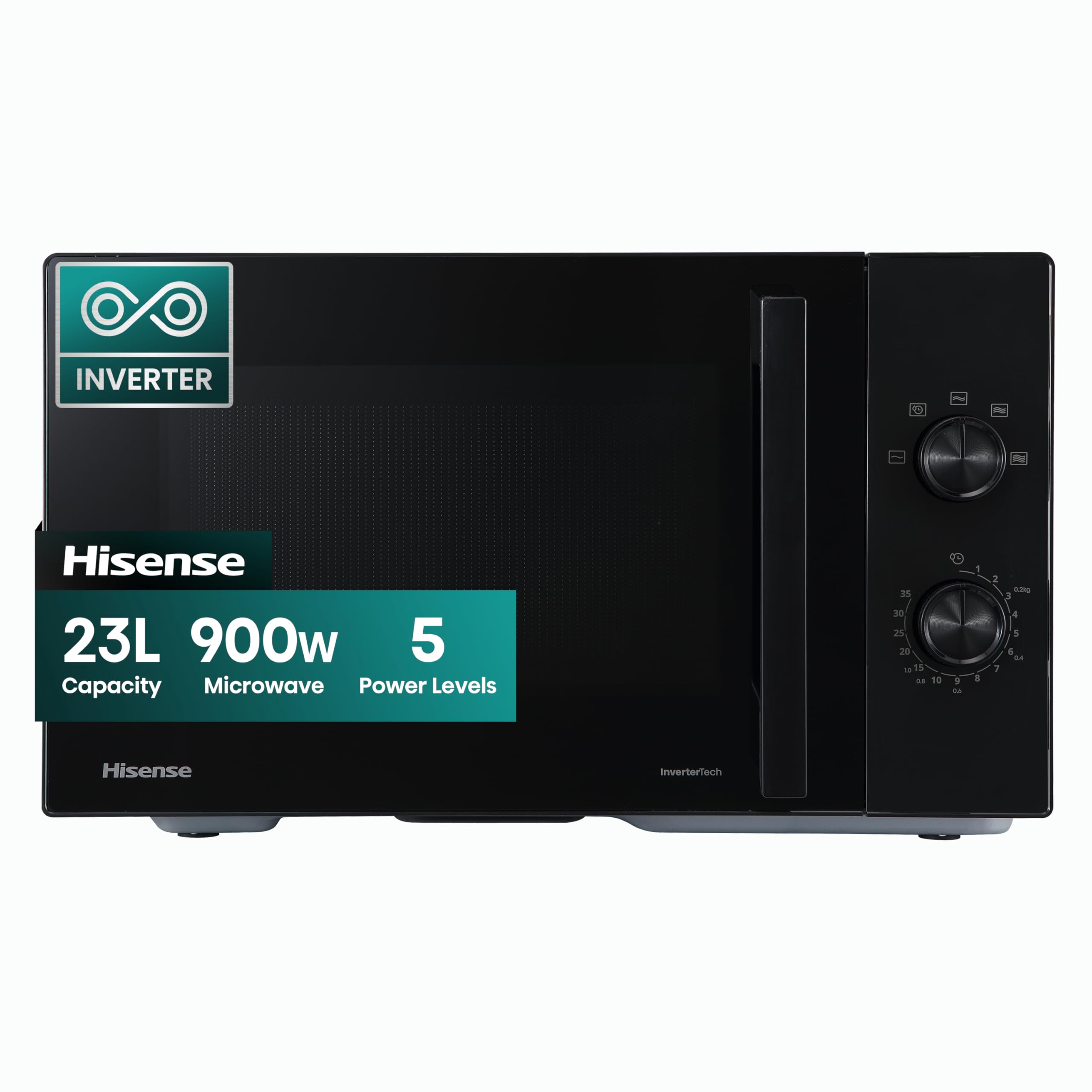 Hisense 23L Microwave Oven 900W, Freestanding Microwave, Manual Control, Defrost Function, 5 Power Levels, Turntable, Black H23MOBP2HIUK