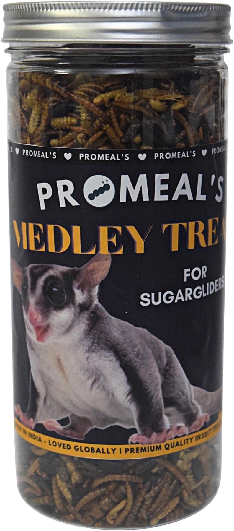 Promeal Medley Treat Insect Mix for Sugargliders | Dried mealworm, Super Worm, BSF Larvae Insect Mix | pet Sugar Glider and Squirell | 100% Natural high Protein sugarglider Food (33.8 oz)