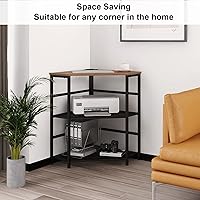 Vista 7 de VEDECASA Mesa de esquina para impresora con toma de corriente, enchufes de carga, puerto USB, estante de almacenamiento ajustable, torre de Marrón