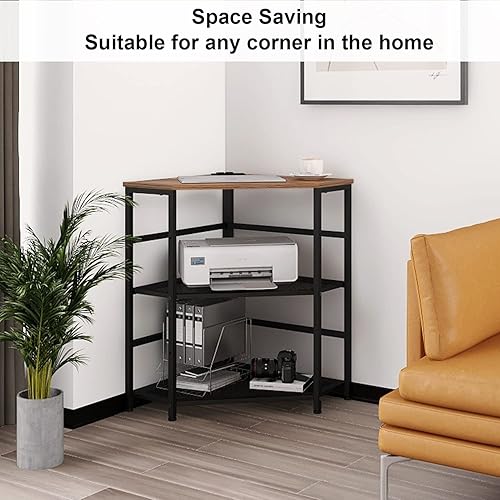 Miniatura 7 de VEDECASA Mesa de esquina para impresora con toma de corriente, enchufes de carga, puerto USB, estante de almacenamiento ajustable, torre de