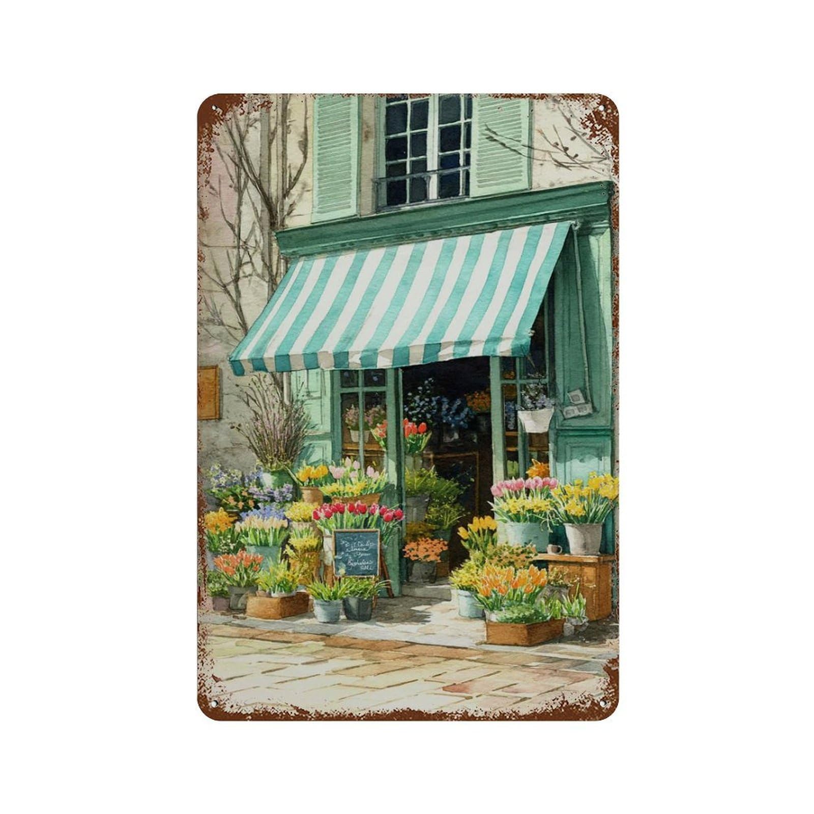 xiaoxiaoshen French Flower Shop – Parisian Florist Botanical Market Spring Floral Wall Decor Art Metal Tin Poster Modern Home Decor Art Home Bar Shop Decorations Vintage Sign 30x20cm