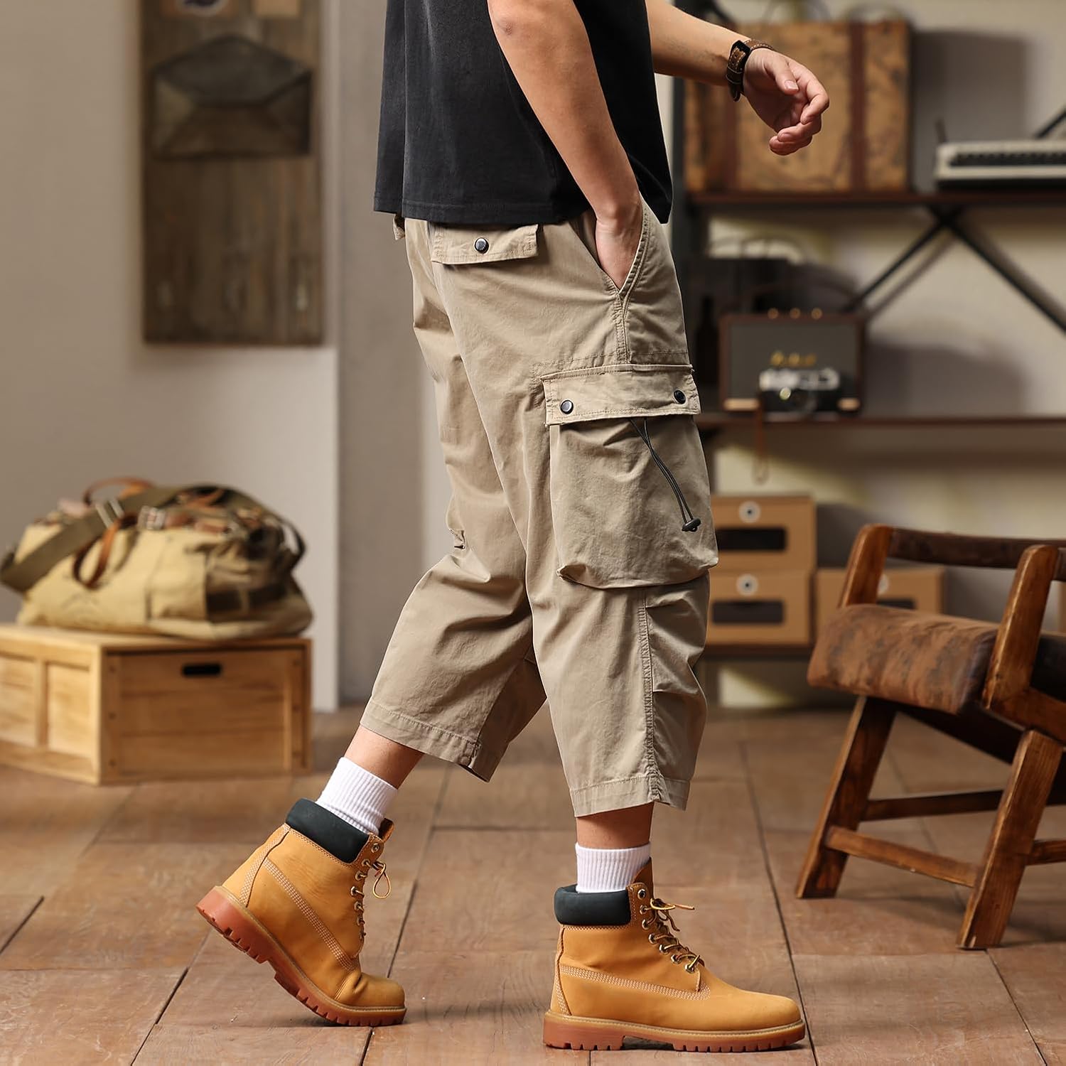 Amazon | 7分 カーゴパンツ 8分 綿 クロップドパンツ 7部丈