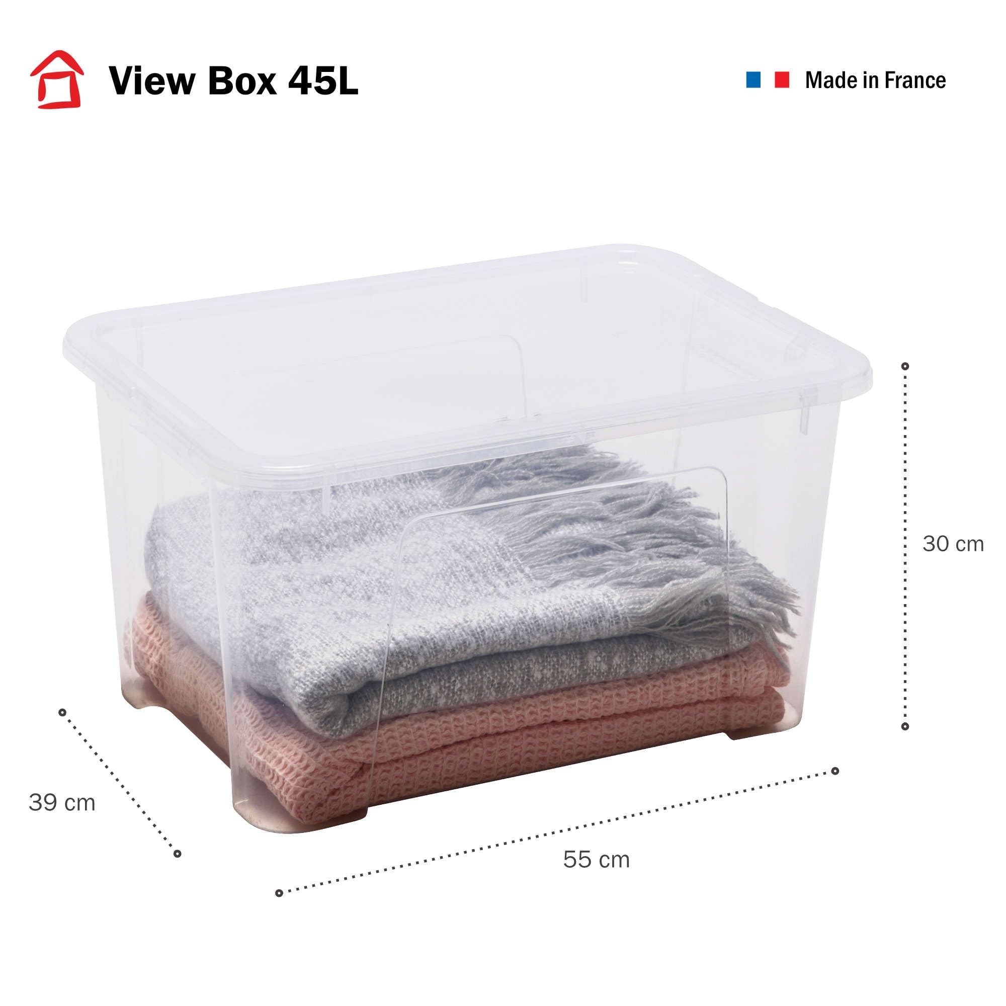 DEUBA® 2x Boîte de rangement 60L en plastique transparent empilable