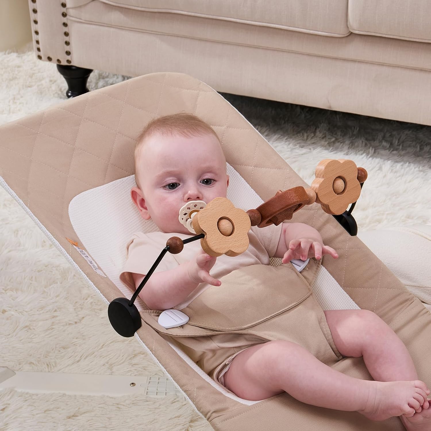 Toy Bar Compatible with Baby Delight Bouncer，Large Size Wooden Baby Bouncer Toy Bar Attachment, Compatible with14.5-16inch in Width Bouncer(Natural Wood Colors)
