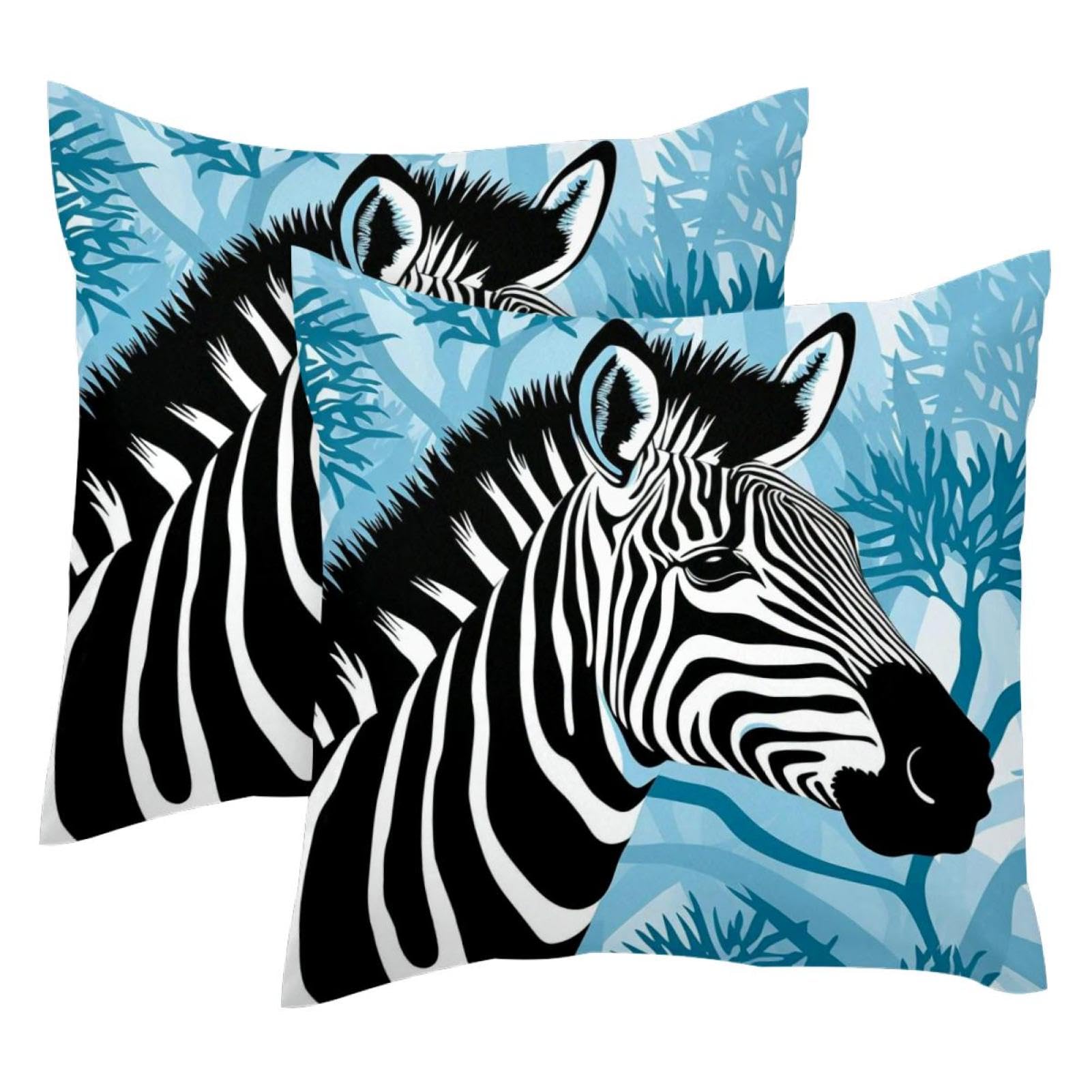 Housse de coussin velours 50x50 cm lot de 2 zèbre bleu pour rénover vos vieux coussins