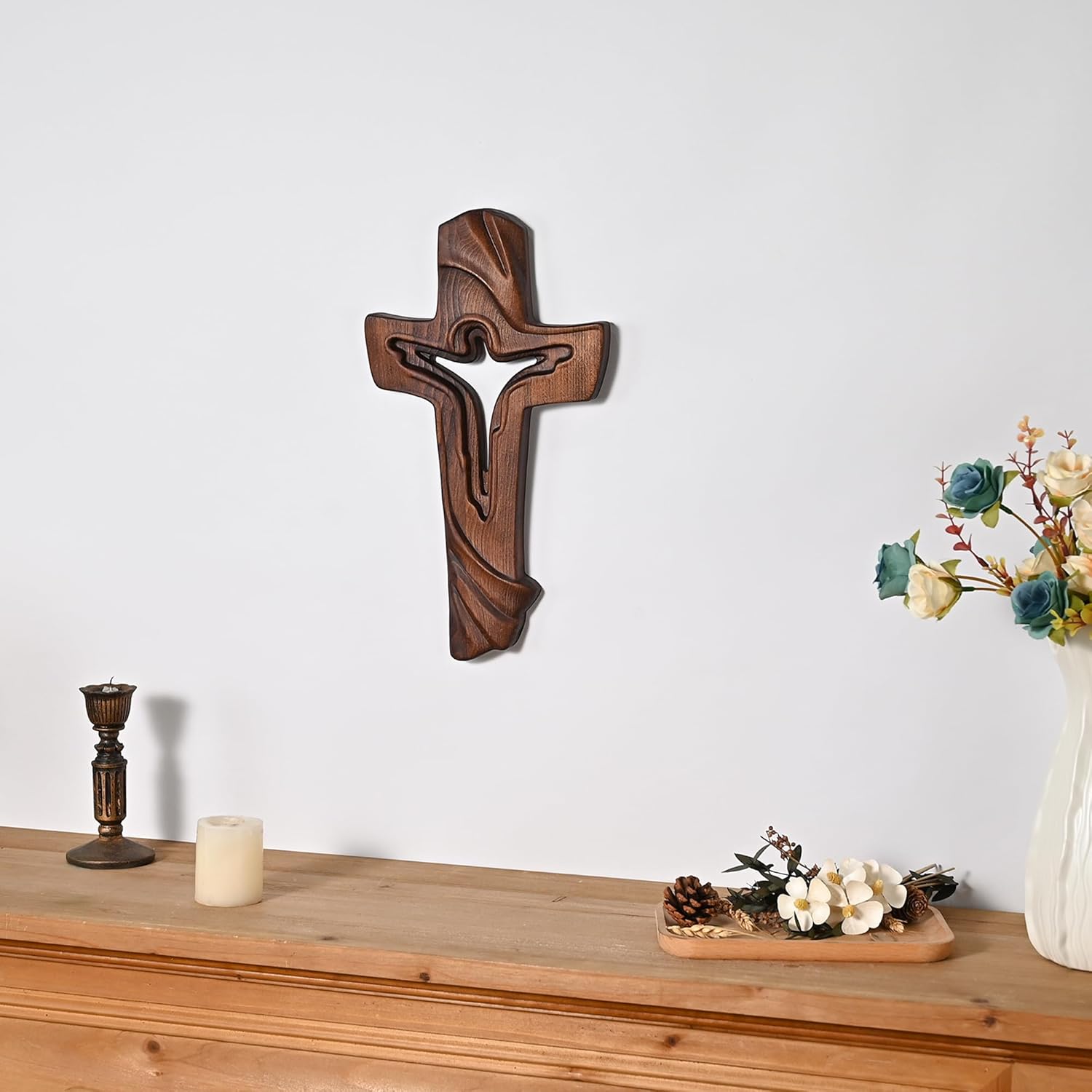 BGCOPPER Wooden Cross for Wall, Handmade Crucifix Wall Cross Jesus Ascension Cross Wall Decor for Home Easter Christmas Gift (10 Inch)