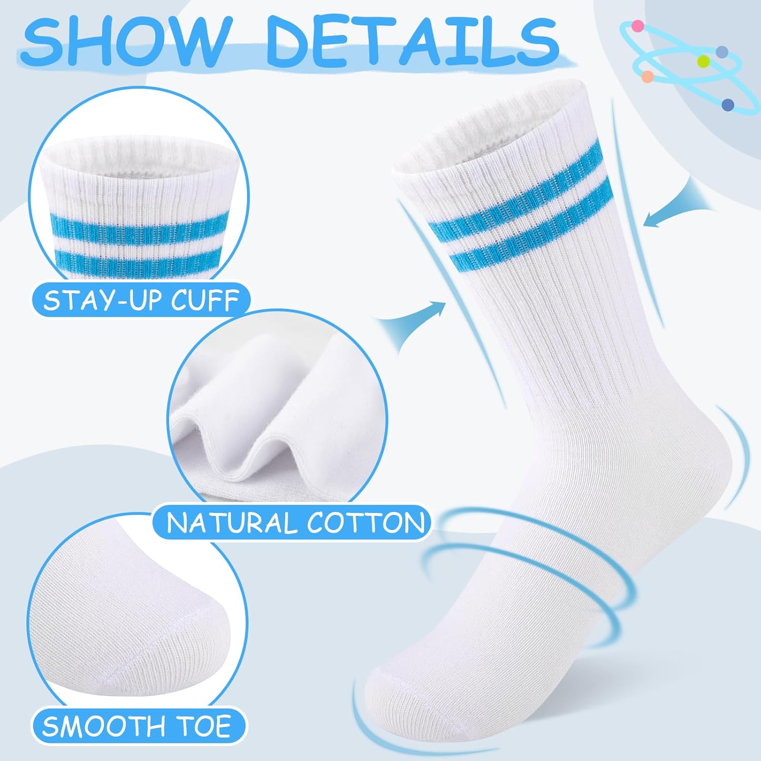 Comfoex 10 Pairs Girls Crew Cotton Socks Athletic Calf Striped Soft Casual Socks For Kids 4-6 6-8 8-10 Years Old - Image 5