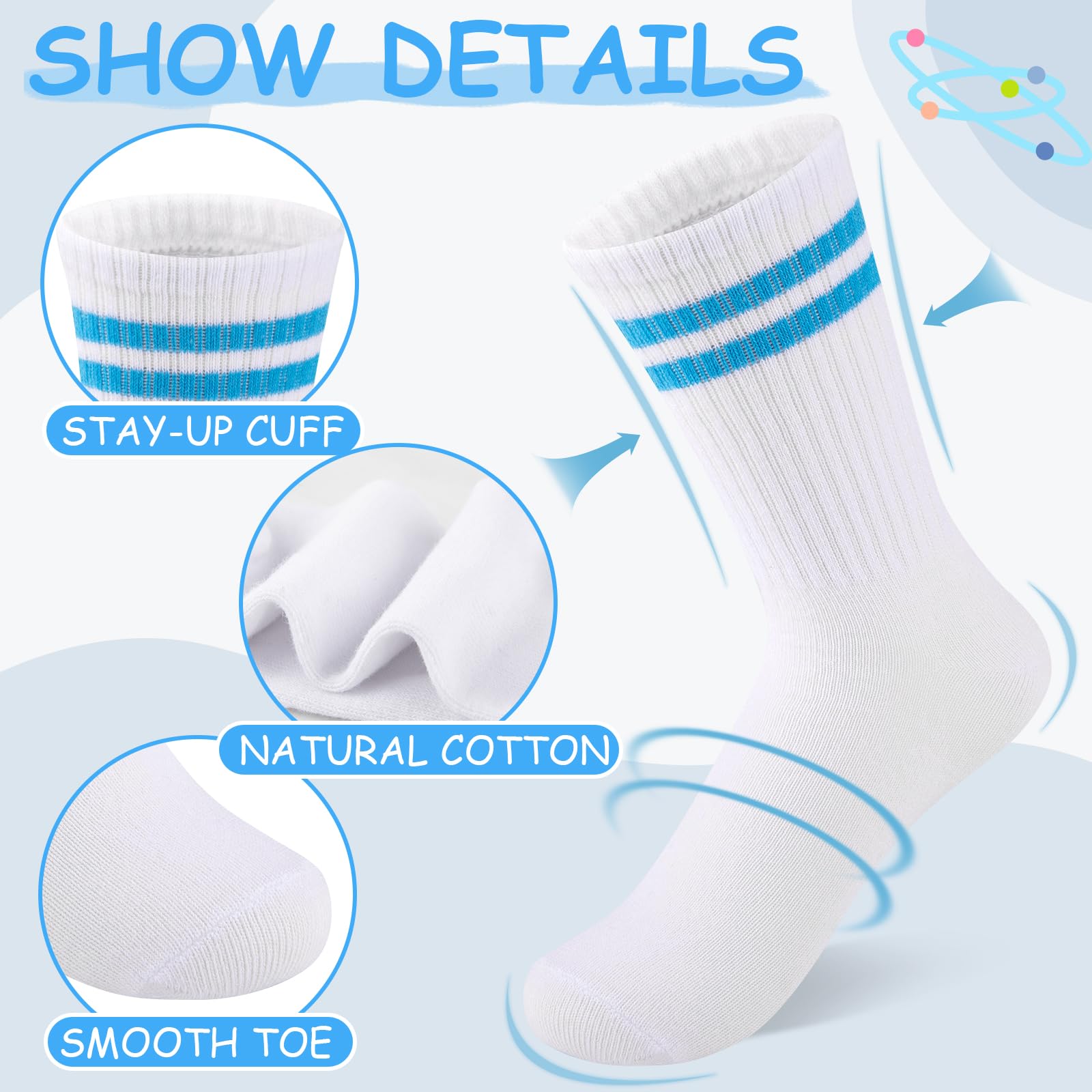 Comfoex 10 pares de calcetines de algodón para niñas, atléticos, a rayas, suaves, casuales, para niños de 4 a 6, 6 a 8, 8 a 10 años