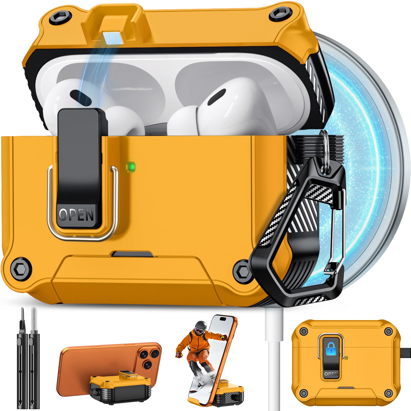 Pohgelan for AirPods Pro 2nd/1st Case with Safety Lock-Yellow