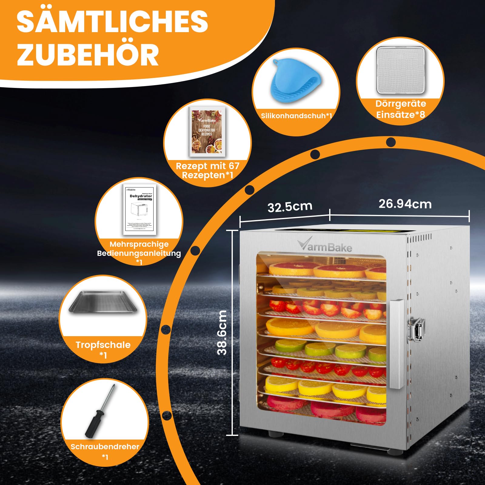 Suszarka do żywności ze stali nierdzewnej 8 pięter, 30-90℃ urządzenie do suszenia żywności, 0,5㎡ powierzchnia suszenia, 500W mała suszarka, suszarki do owoców, mięsa, warzyw i 316 tack (25