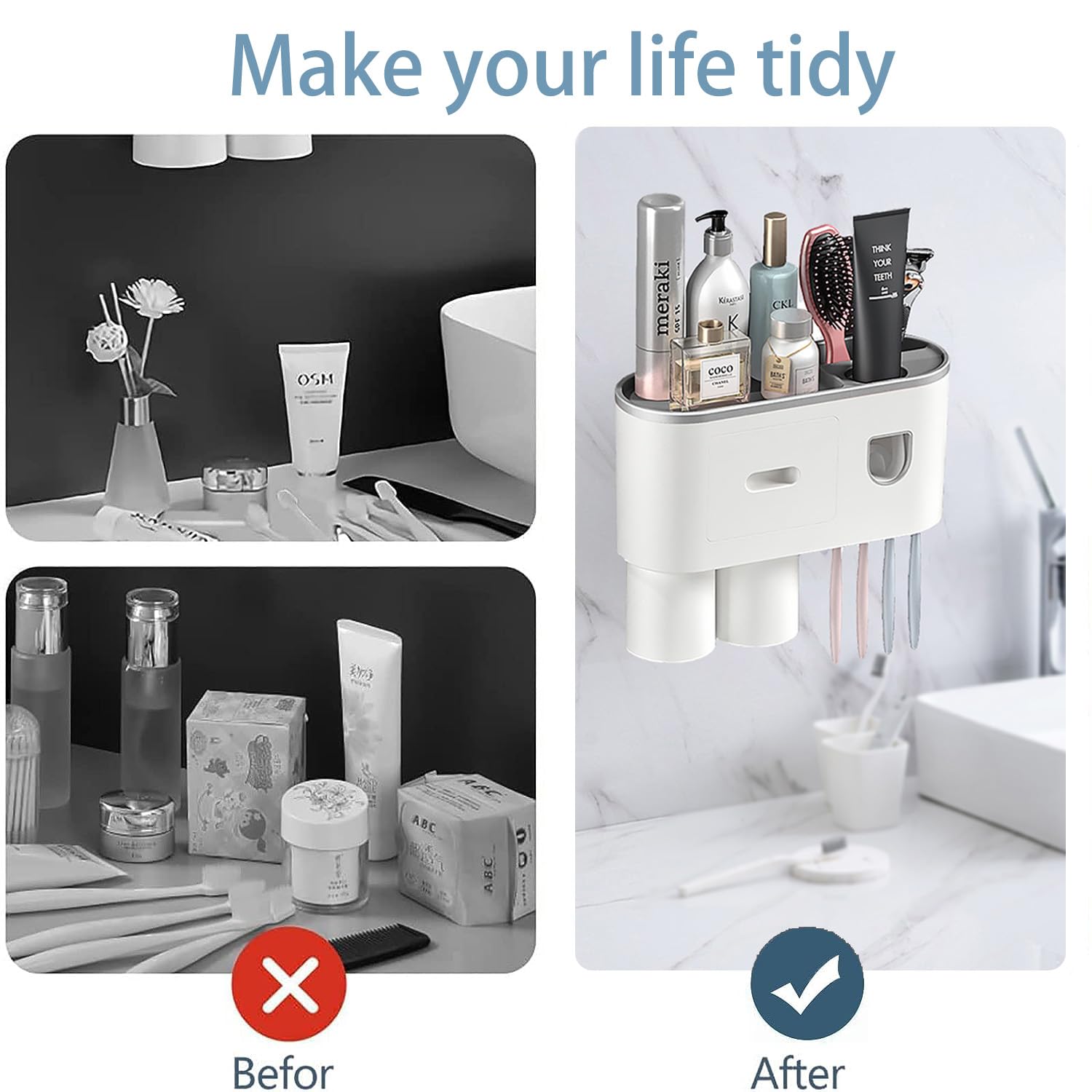 Dispenser Dentifricio Automatico Da Parete Con Portaspazzolini E Tazze Magnetiche - Foto 4