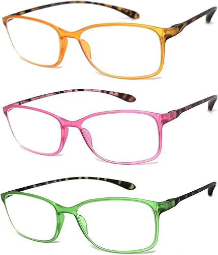 Miniatura 6 de Gafas de lectura rectangulares para hombre y mujer, con montura delgada colorida (3 pares, negronaranjaverde, +2.00)