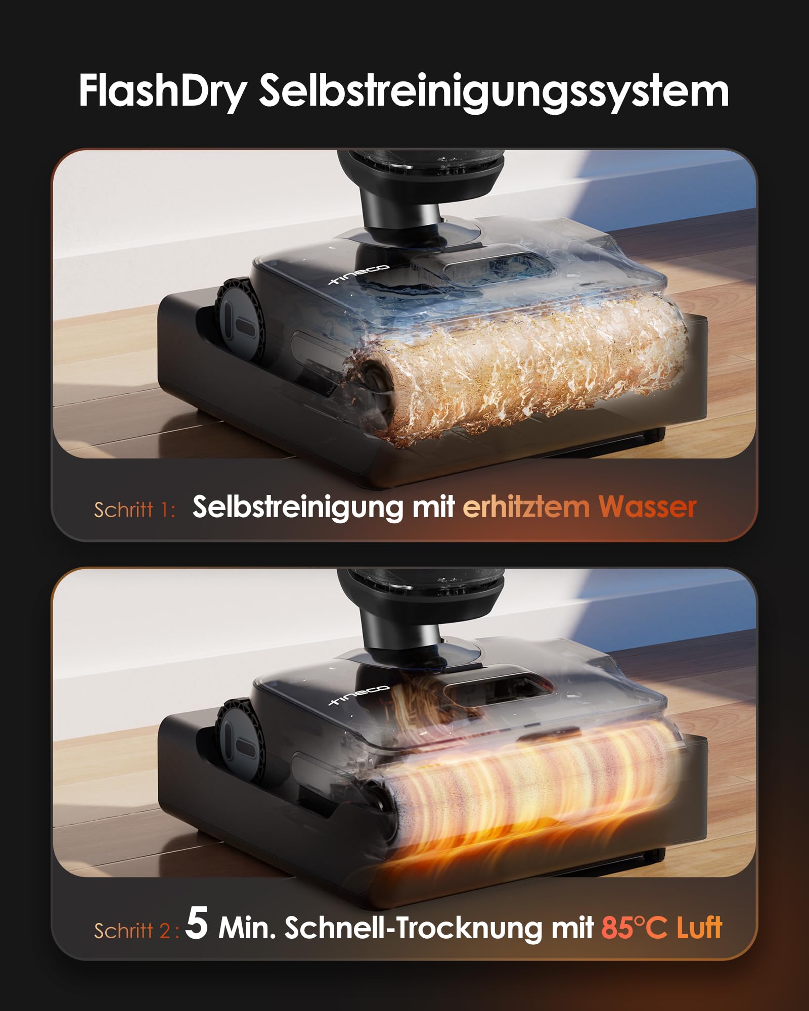 Tineco FLOOR ONE S7 Stretch Steam Nass Trockensauger 160 °C HyperSteam Dampfreiniger, 80 Min Laufzeit, DualBlock Anti-Tangle