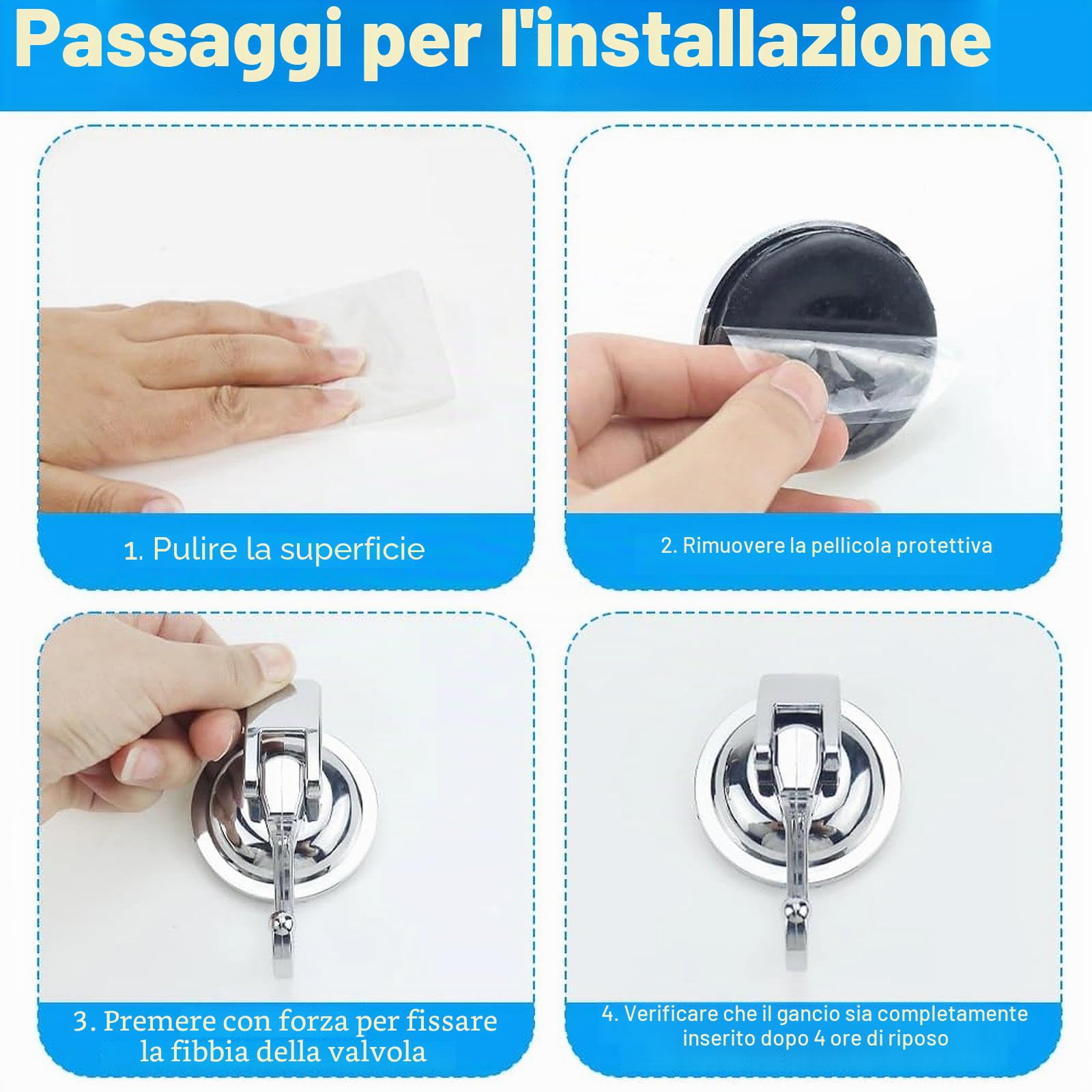 Ganci a ventosa extra forti, 3 ganci a ventosa argentati, senza foratura, gancio per asciugamani, ventose, gancio da parete per bagno, cucina, bagno, doccia, finestra, vetro, parete, piastrelle, max