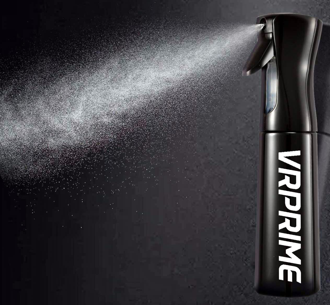 VRPRIME Plastic Hair Mist Spray Bottle, Continuous 360 Sprayers, Ultra Fine Water Mist For Cleaning, Plant, Gardening, Ironing, & Skin Care | Trusted By Professional Salons & Barbers (300 Ml, Black)