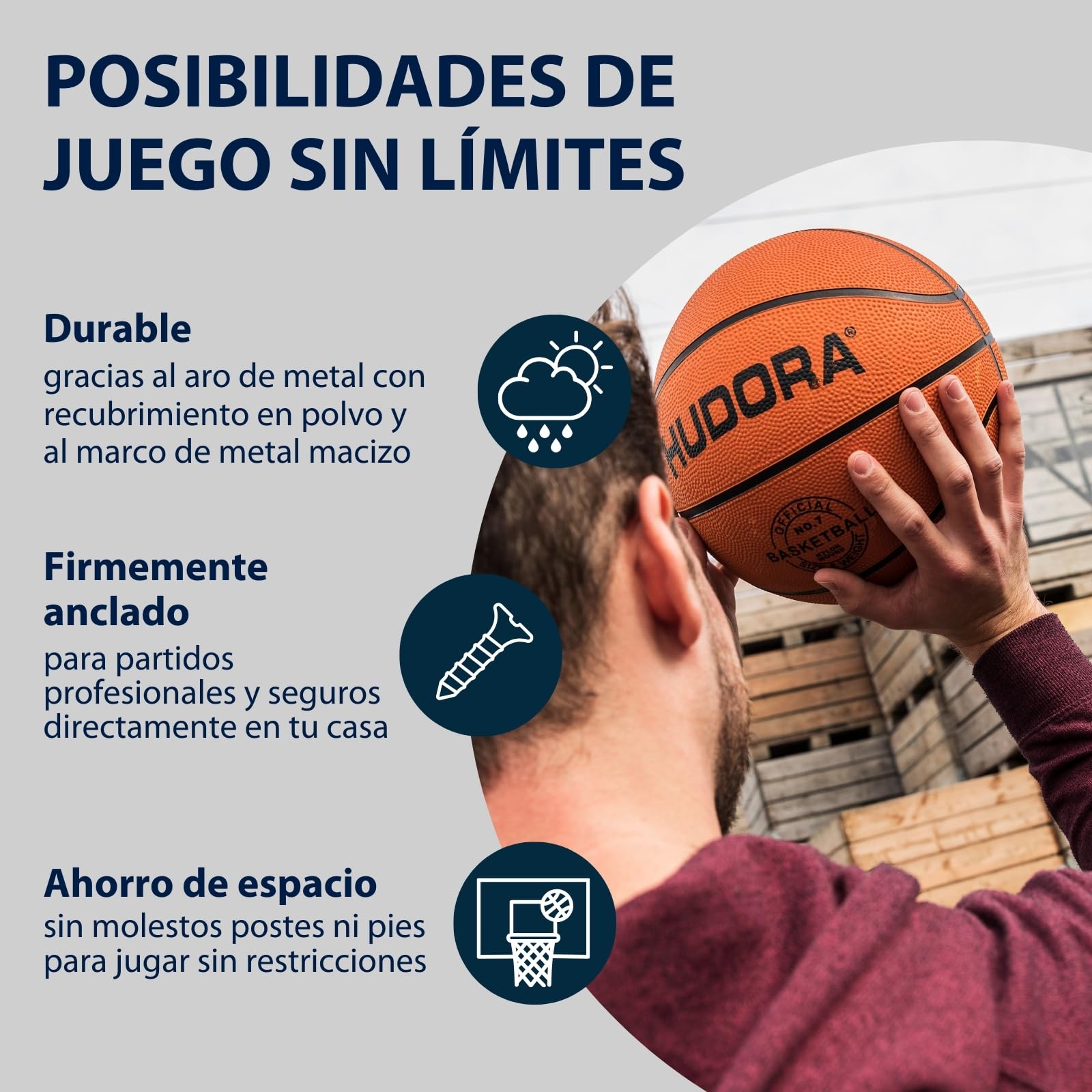 Hudora Tablero de Baloncesto Competition Pro - Cesta de Baloncesto con aro de clavada elástico para Montaje en Pared para niños y Adultos