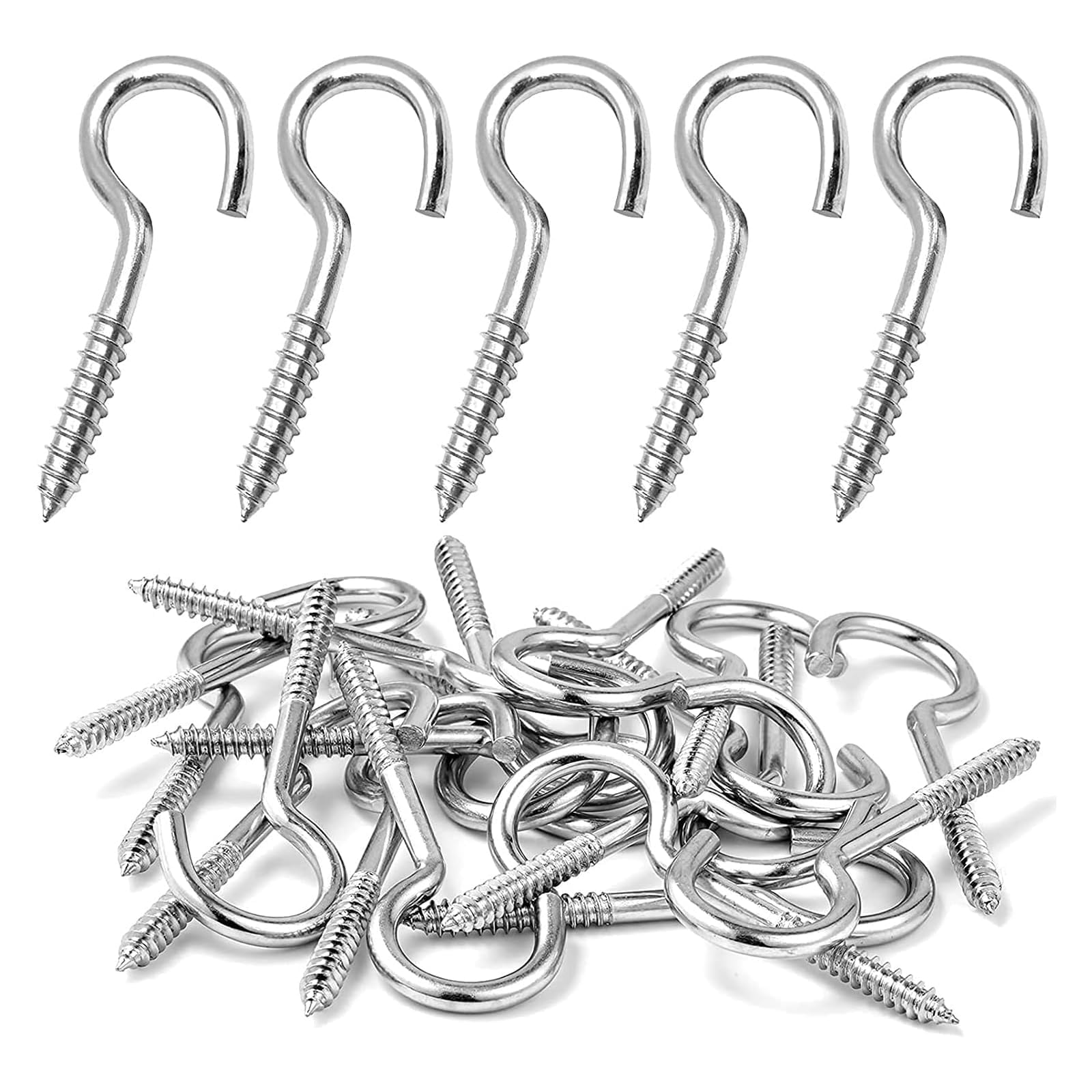 TIYETTIYI 100 pcs Stainless Steel Hook Screws 32mm Screw Eyelet Screw Hooks Sturdy Cup Hooks for Hanging Outside Lights