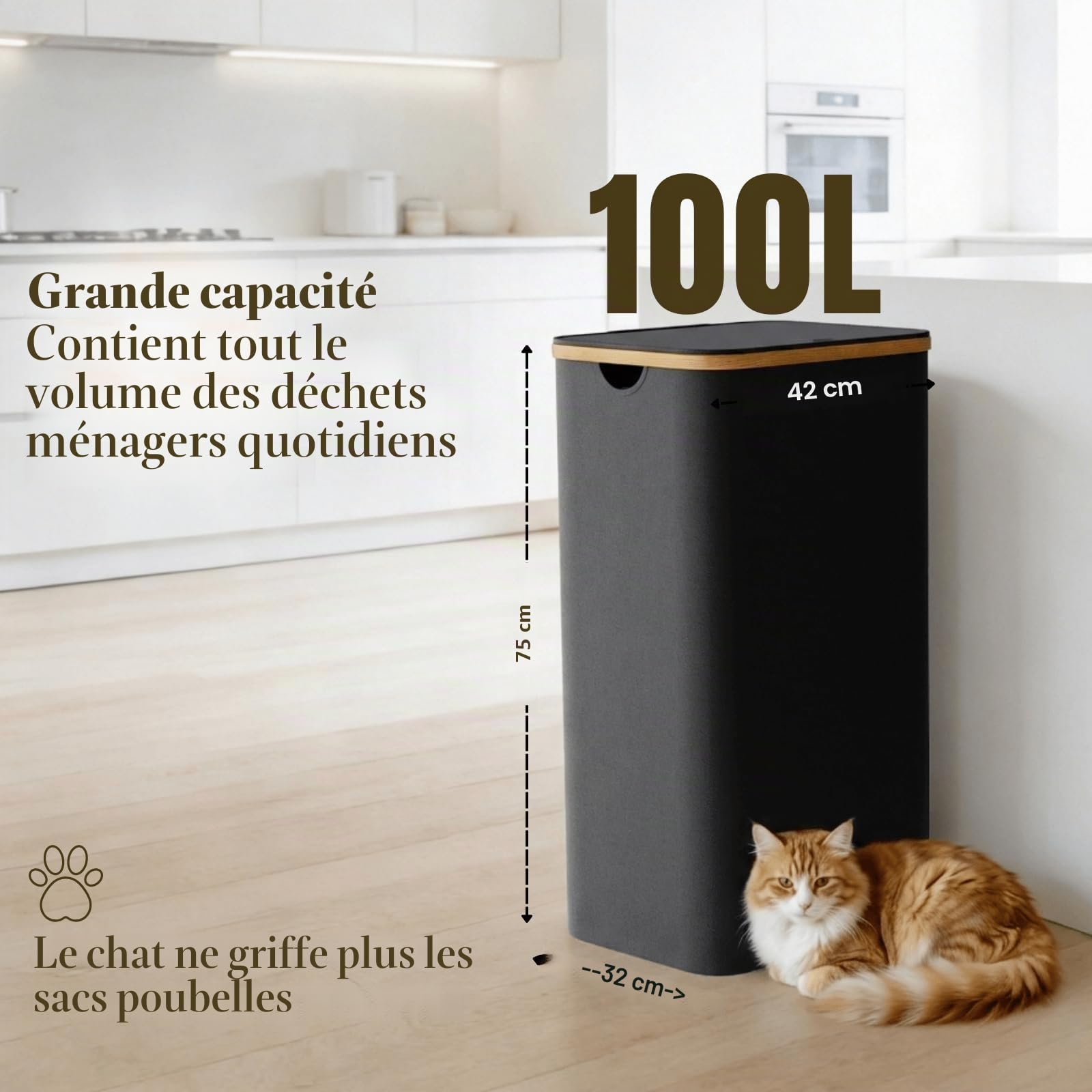 RMAN® 2 × 100L Support sac poubelle avec couvercle - poubelle tri selectif - conception à ouverture arrière - avec 10 pcs 90L sac poubelle jaune pour maison et cuisine, extra robuste et stable