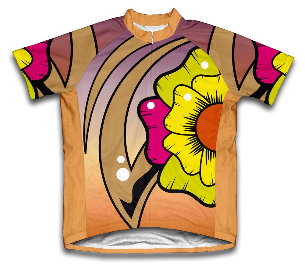 Rainbow Flower Short Sleeve Cycling Jersey for Youth - Size M