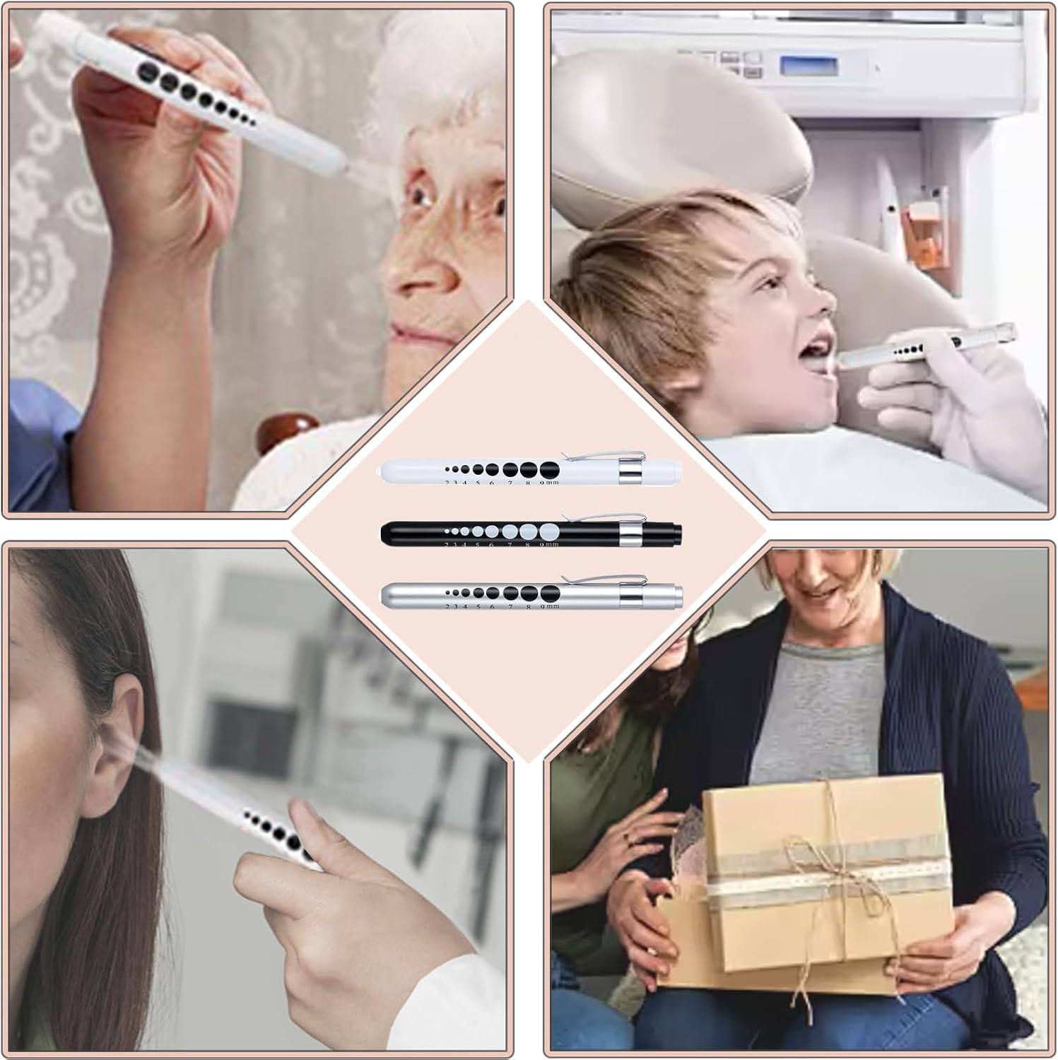 Pen Light for Nurses, 3 Pack Medical Pen Lights with Pupil Gauge for Doctor Nurse Student with Varnish Craft Aluminum Alloy Body Penlights, White Light Led, 6 AAA Powerful Batteries