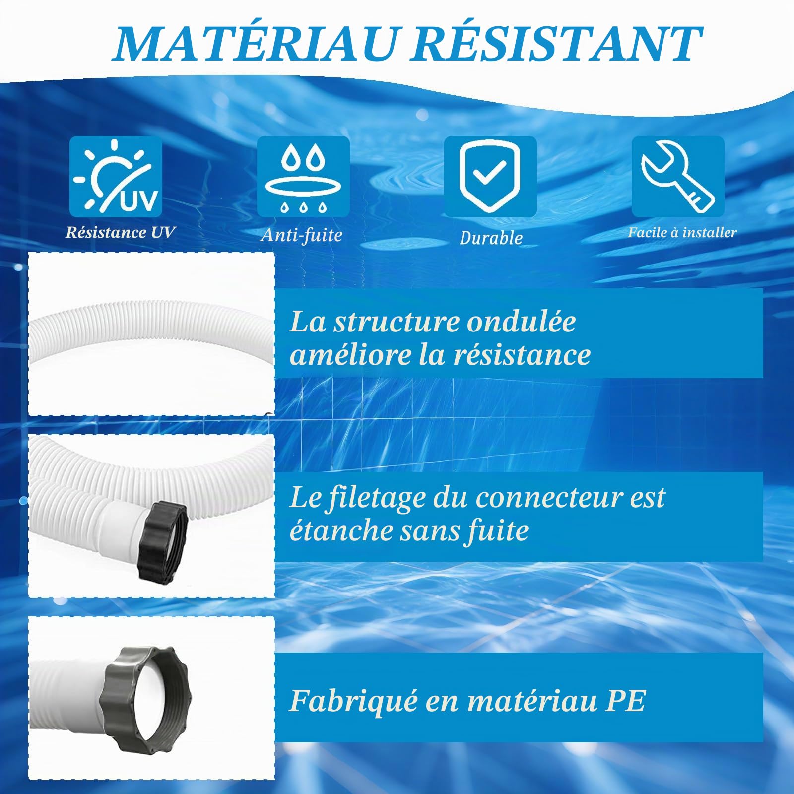 Lot de 2 tuyaux de rechange pour pompe de piscine Intex, 38 mm/150 cm, avec 2 adaptateurs de tuyau de type B