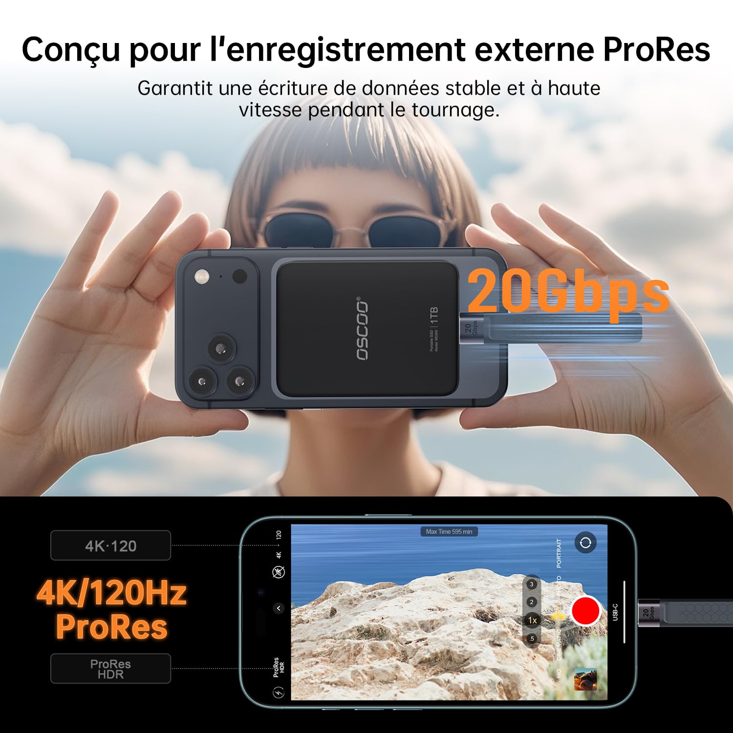 MD200 2To SSD Externe Portable Magnétique, Vitesse jusqu'à 2000Mo/S, USB 3.2 Gen2 USB-C Disque Dur Externe, Compatible avec PC, Mac, MacBook/Pro/Air