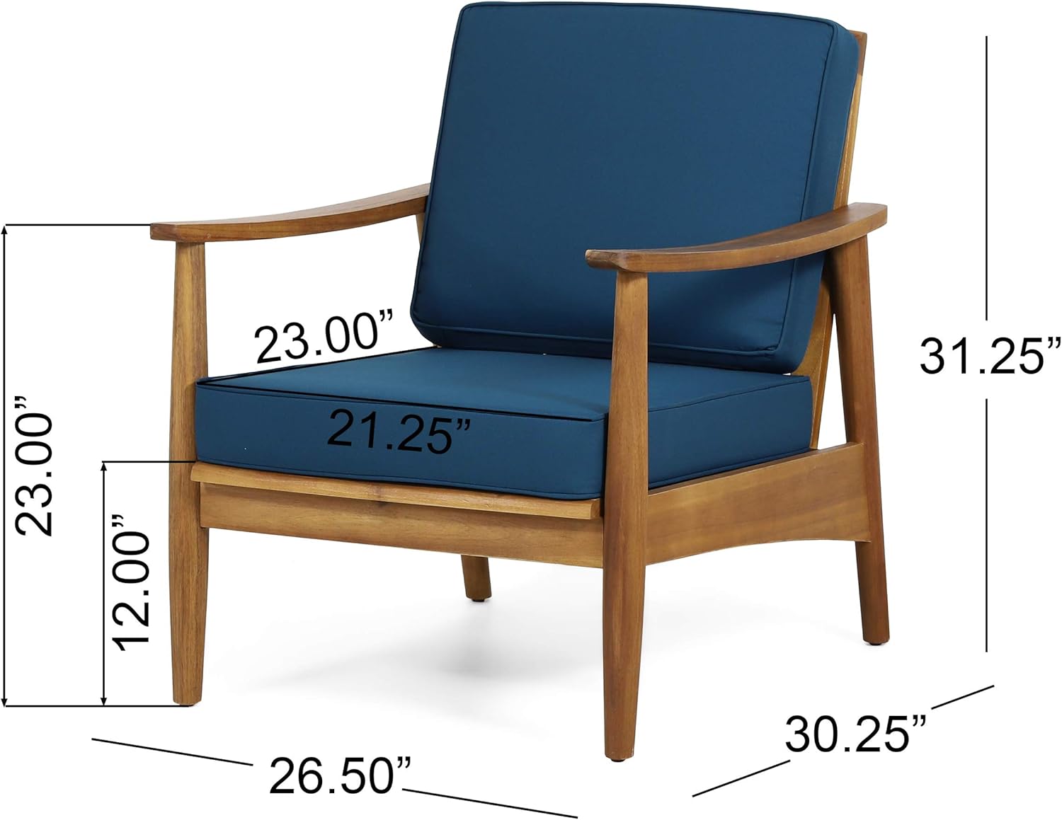Willowbrook Outdoor Club Chair with Cushion - Acacia Wood - Teak (Set of 2)