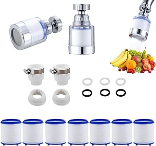 2 Stück Wasserfilter Wasserhahn, 360° Filter Wasserhahn, Wasserhahn Filter für Trinkwasser, Water Filter Tap, Wasserfilter für Wasserhahn Mit 7 Stück PP-Baumwolle Filterelement Und Universaladapter