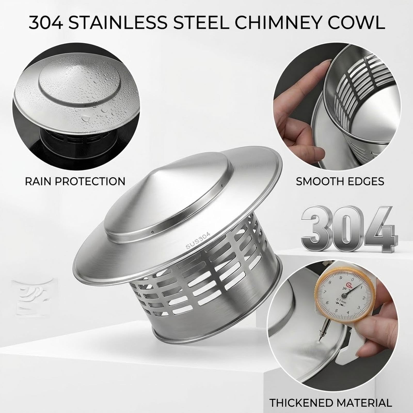 Terminale Canna Fumaria Comignolo Antipioggia, Cappuccio per Camino in Acciaio Inox 200 160 100 75mm Tappo Copertura Tubo con Griglia per Scarico Tetto, Stufe a Pellet e Ventilazione(250mm/9.84in)