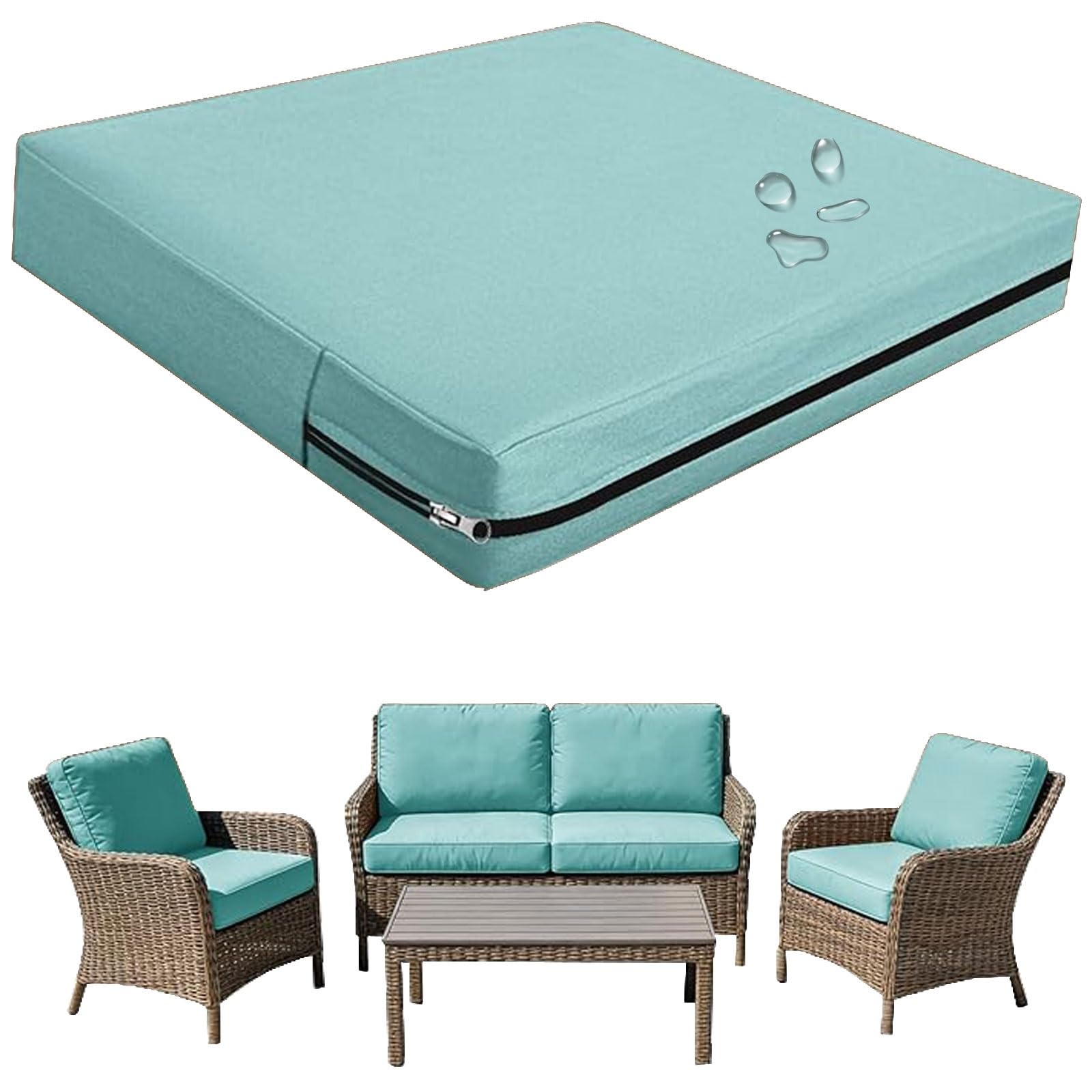 Replacement Outdoor Cushion Covers Waterproof, 65x65 60x60 50x50cm set of 6/4/2/1 Garden Sofa Seat Cushion Slipcover With Zipper for Chairs, Patio and Rattan furniture(Color15,60x60x10cm (1pc))