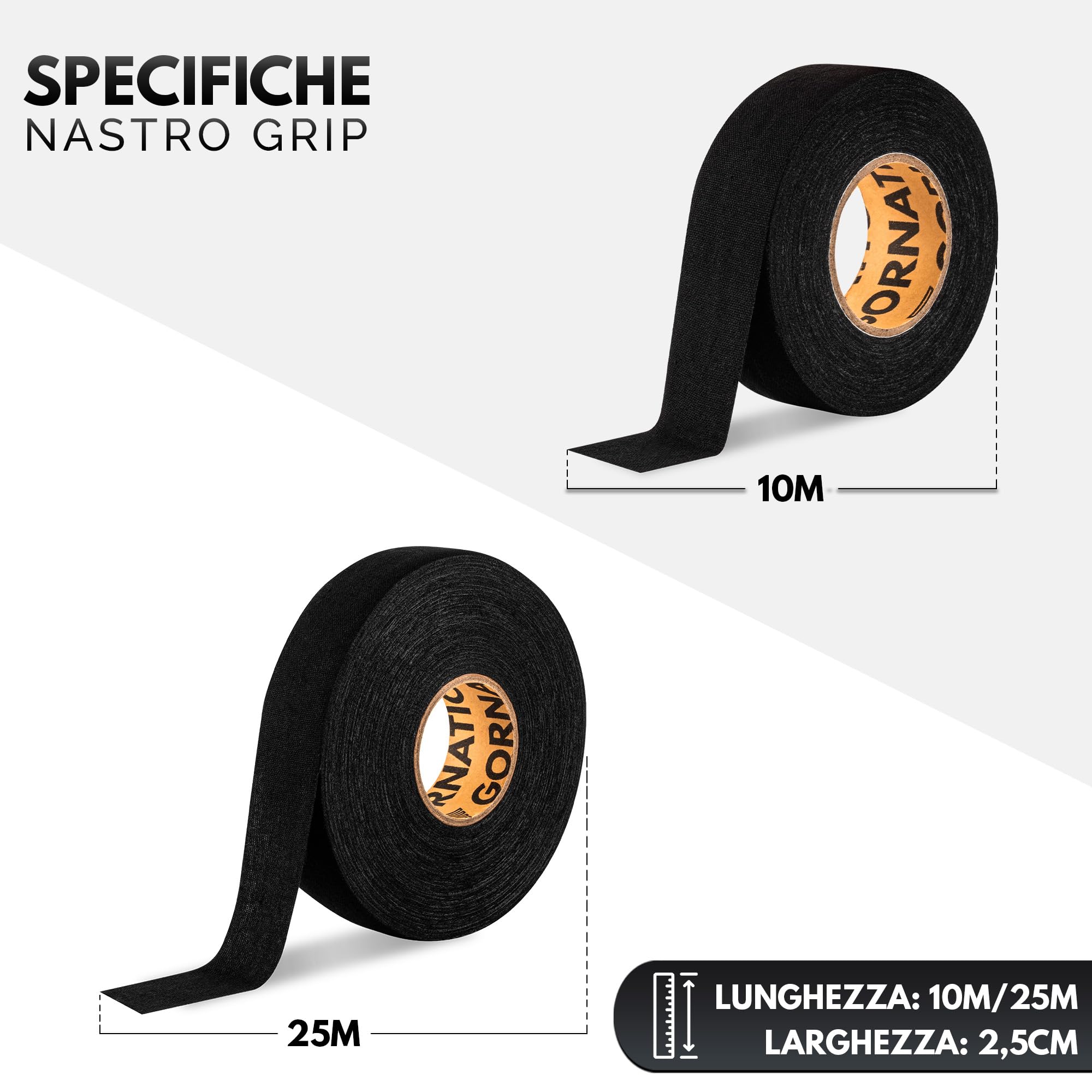 GORNATION Grip-Tape, Tape Sportivo, Nastro Antiscivolo Autoadesivo per Manubri, Barra per Pull-up, Stricia Antiscivolo per Calisthenics, Fitness, Tennis, Hockey, Nastro Grip - 10m o 25m