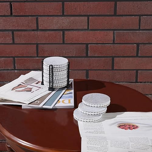 Miniatura 7 de Juego de 6 posavasos de madera para bebidas, posavasos de madera de granja con soporte para decoración de mesa auxiliar