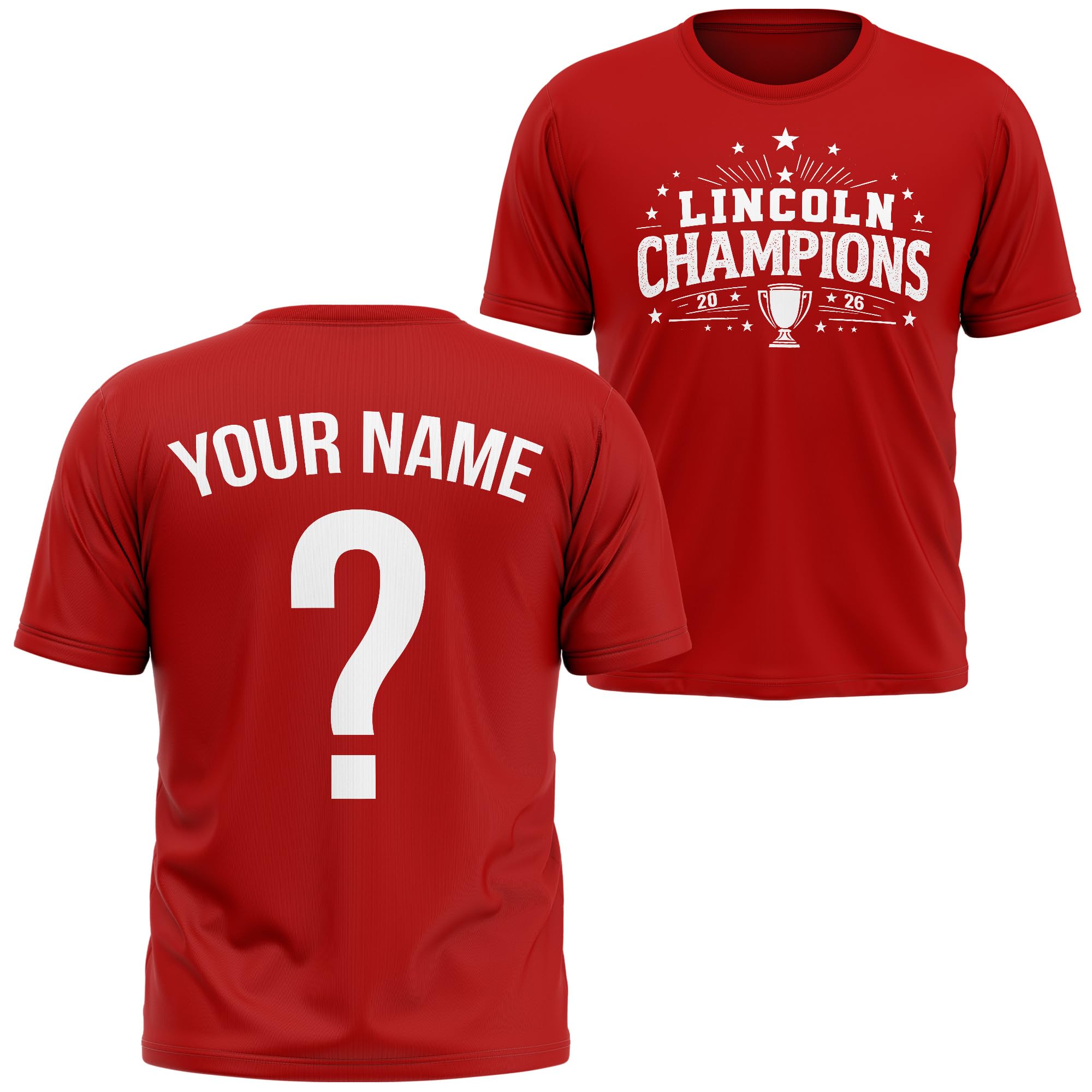 Lincoln Champions - Custom Name Number Lincoln Supporter Tshirt Football Fan Tee Kids Youth, 9-11 Years, Red
