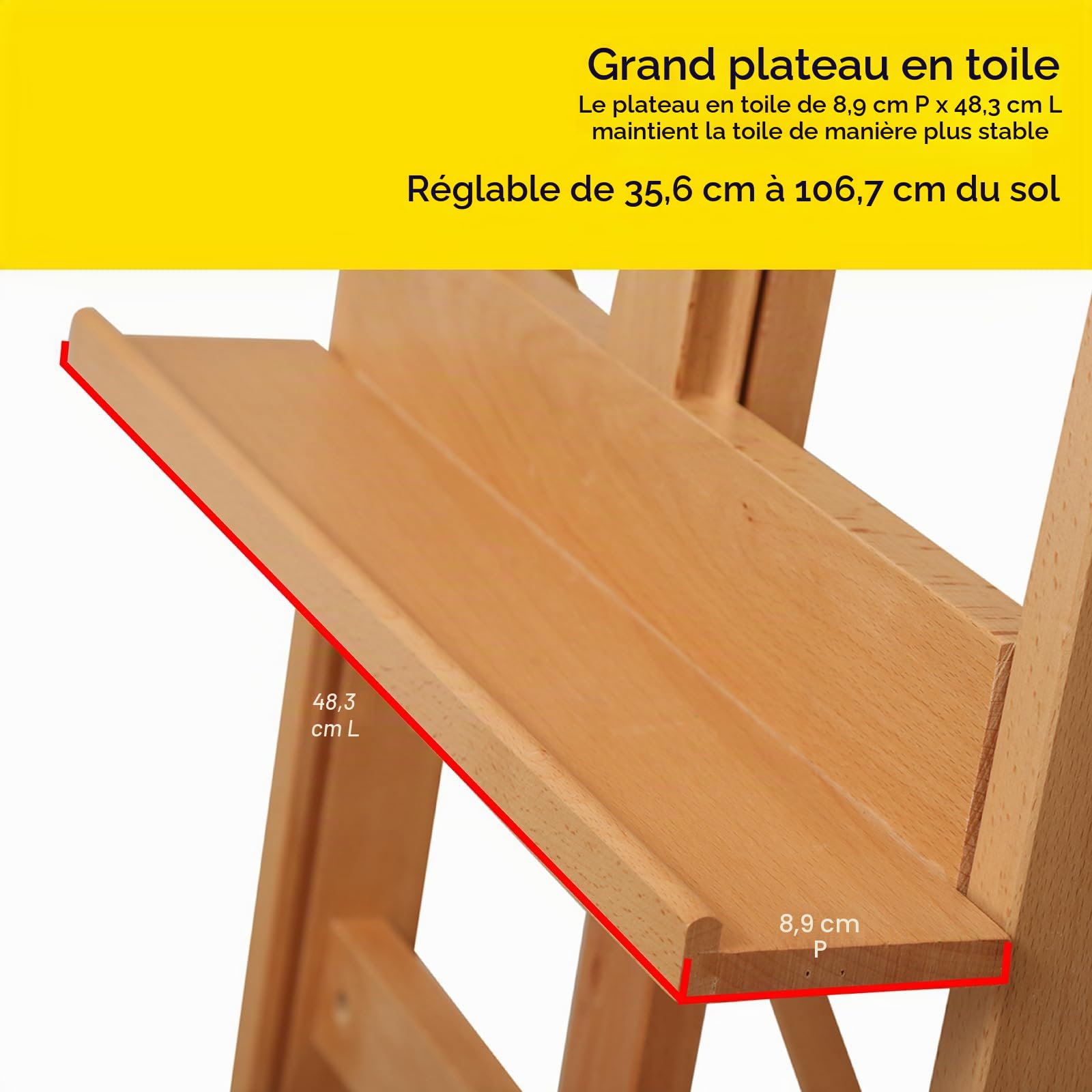 MEEDEN Chevalet de studio en H avec cadre en bois de hêtre Taille moyenne réglable inclinable pour peinture au sol, peut contenir jusqu'à 122 cm