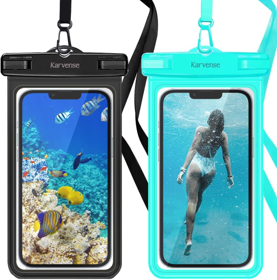Waterproof Phone Pouch, Karvense 2 Pack Waterproof Phone Case/Holder for iPhone 13 12 11 Pro Max XR SE, Samsung Galaxy, Pixel, Universal Cellphone Dry Bag for Vacation, Beach, Shower, Pool, Snorkeling