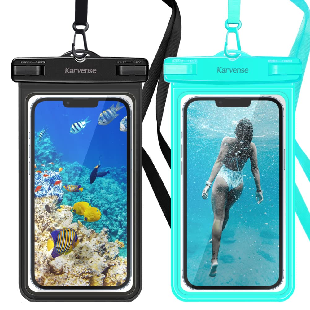 Waterproof Phone Pouch, Karvense 2 Pack Waterproof Phone Case/Holder for iPhone 13 12 11 Pro Max XR SE, Samsung Galaxy, Pixel, Universal Cellphone Dry Bag for Vacation, Beach, Shower, Pool, Snorkeling