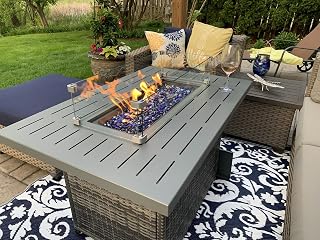 Propane Fire Pit Table,44 Inch 55000 BTU Outdoor Gas Fire Pit Rectangular with Glass Wind Guard for Outside Patio Deck (Gray-Aluminum Top)