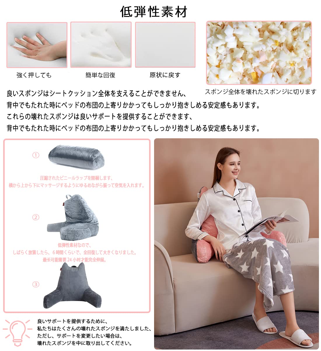 Amazon｜GANDA 背もたれ クッション 低反発 レストクッション 座椅子