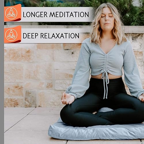 Miniatura 4 de Florensi Cojín de meditación ajustable y tapete de meditación Zabuton azul pálido, almohada de meditación de terciopelo de alta calidad, par