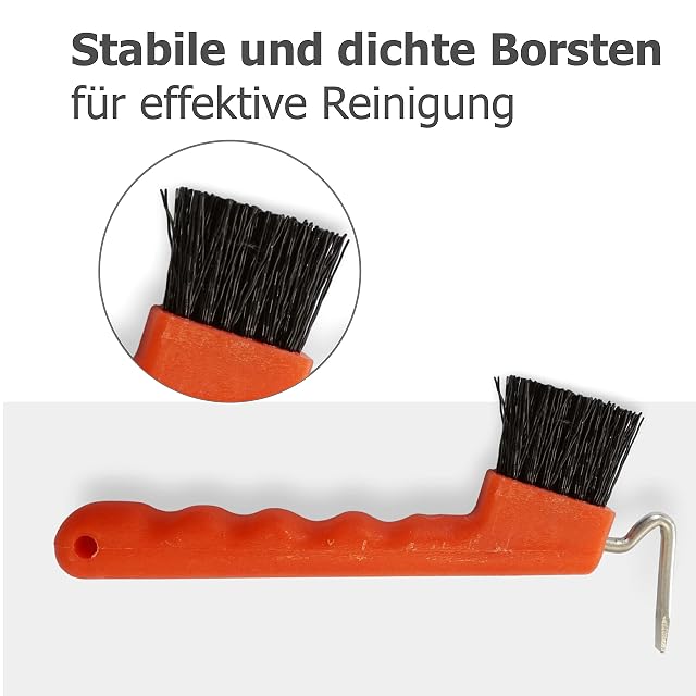 Foto 5 de 6 de Rascador de pezuñas para caballos, burros, cabras, pezuñas con cepillo extra estable y mango ergonómico (rojo)