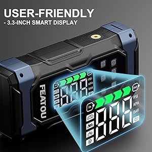 High-Power 9000A Jump Starter with Air Compressor, 12V Car Battery Jump Starter, Portable Jump Box for Car(All Gas/14L Diesel) with Tire Inflator, 30W Fast Charge, Forced Boost, Smart Battery Jumper