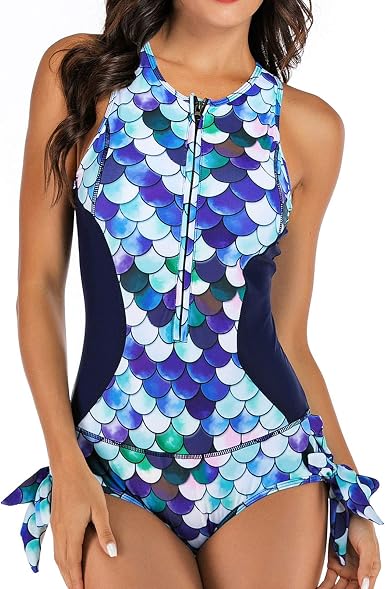 Amazon.com: moily Traje de baño de una pieza con estampado de sirena para  mujer, M, Azul / Patchwork : Ropa, Zapatos y Joyería