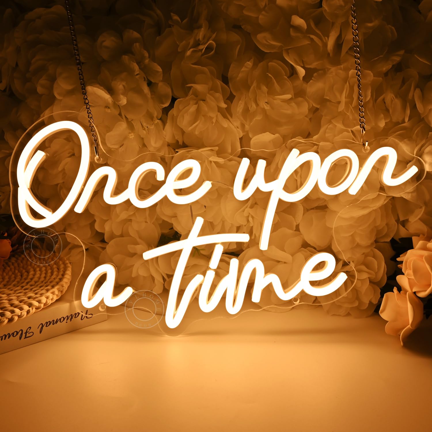 SYLHOME Once Upon A Time - Letrero de luz LED de neón para el hogar, dormitorio, habitación de los niños, guardería, decoración de pared, palabras, arte, boda, cumpleaños, estantería, regalos de