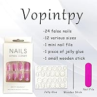 Vista 5 de Uñas postizas a presión con punta francesa de flores blancas, uñas postizas cuadradas de longitud media, uñas postizas con degradado rosa con diseño