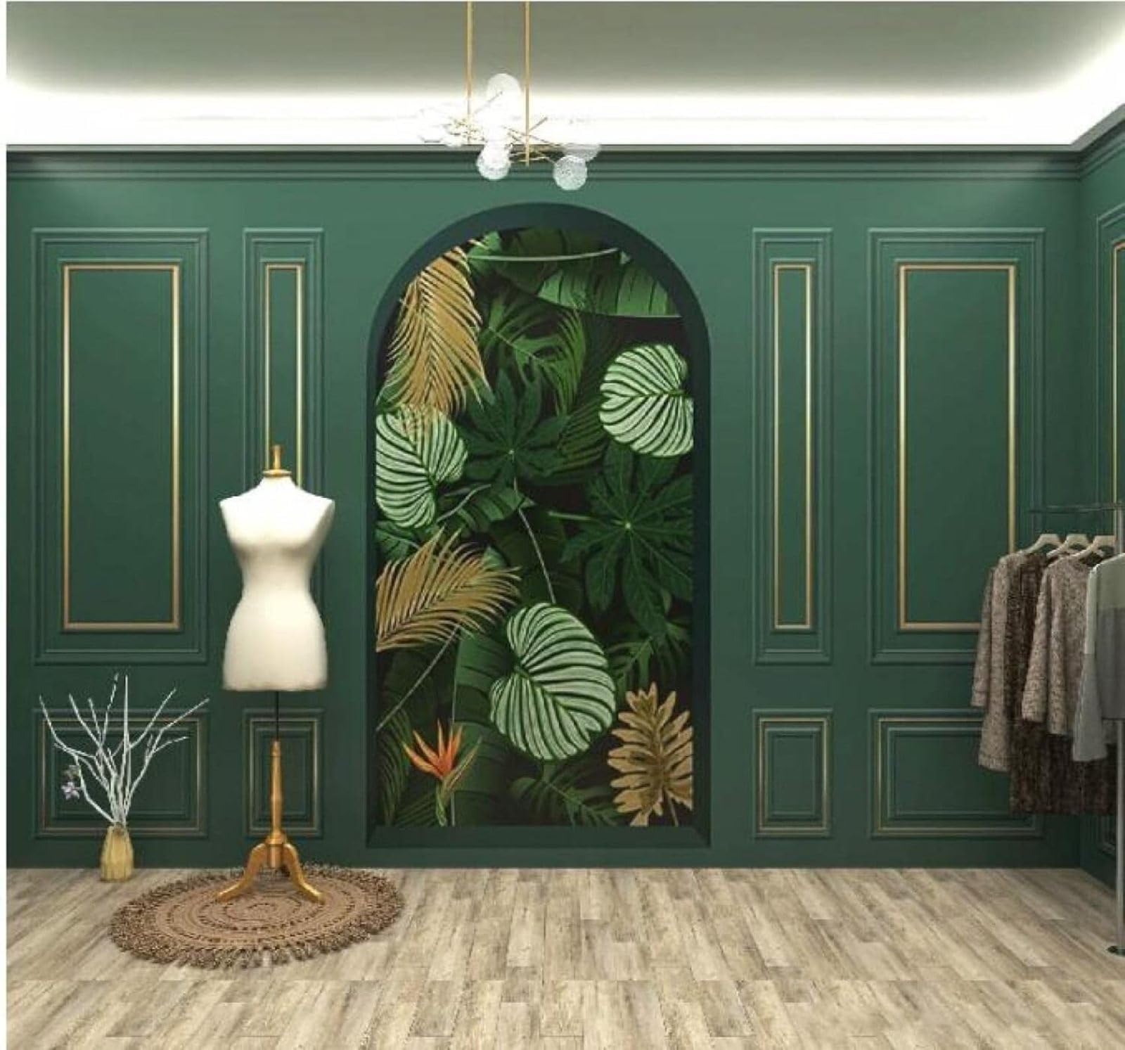 Xlming 250Cm×170Cm(B×H) Fresh Deep Green Geometric Carved Leaves 3D Wallpaper Luxury Home Dining Decor Paste Sofa Living Room The Wall For Bedroom Mural-250Cm×170Cm