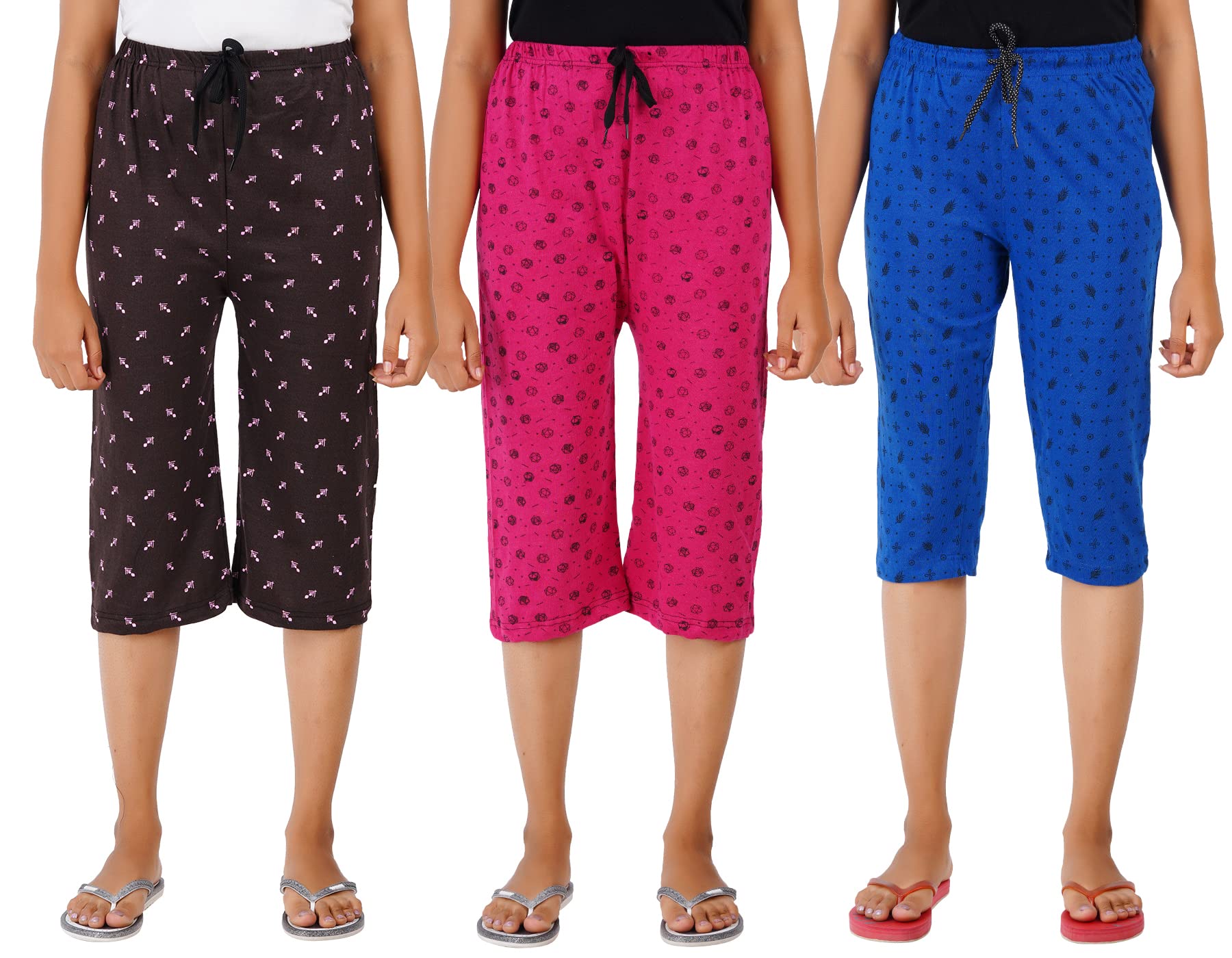 Women Stylish Fashion Cotton Printed Capris Multicolor Pack Of 3-image-8