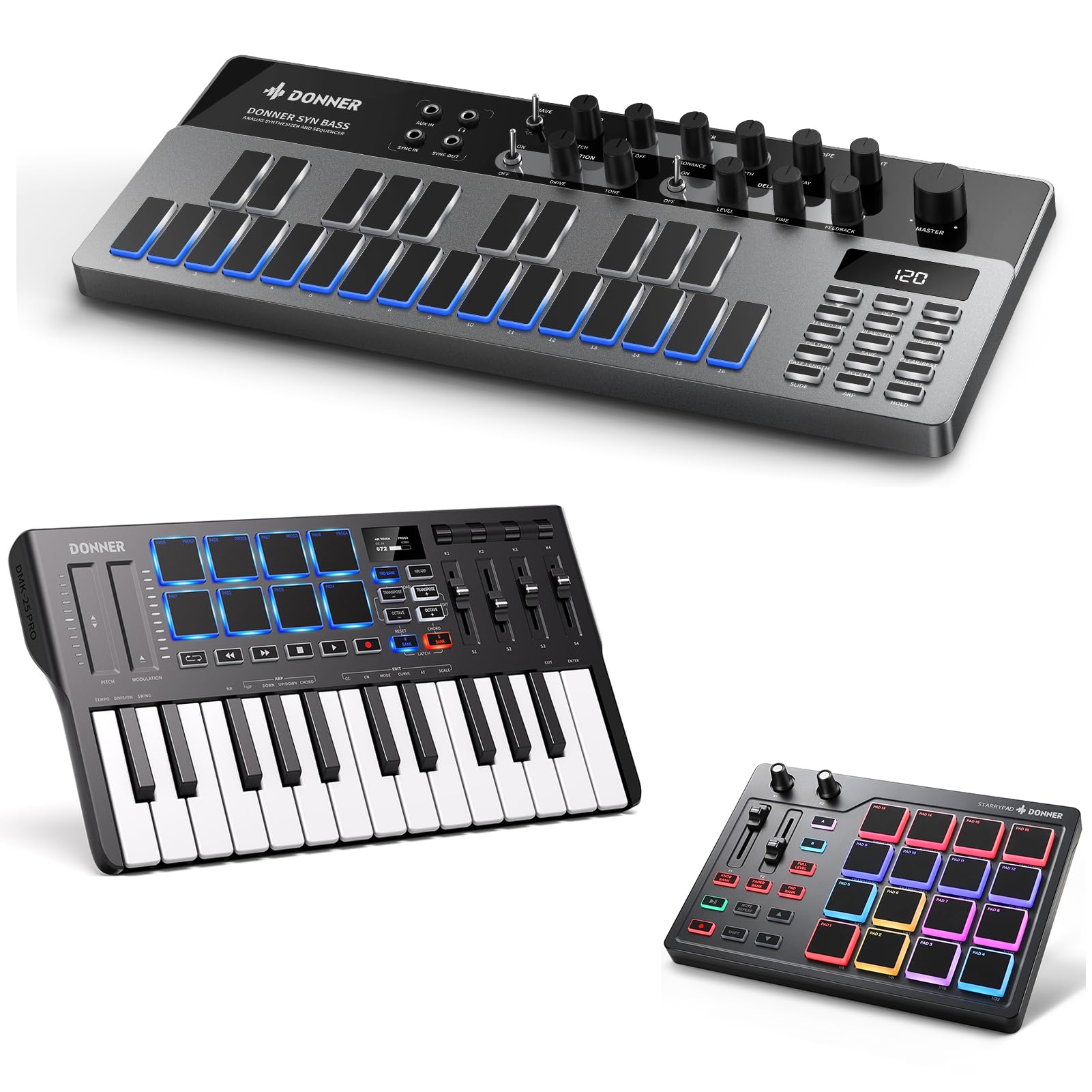 Amazon.com: Donner DMK25 Pro MIDI Keyboard+Starry MIDI Pad Beat