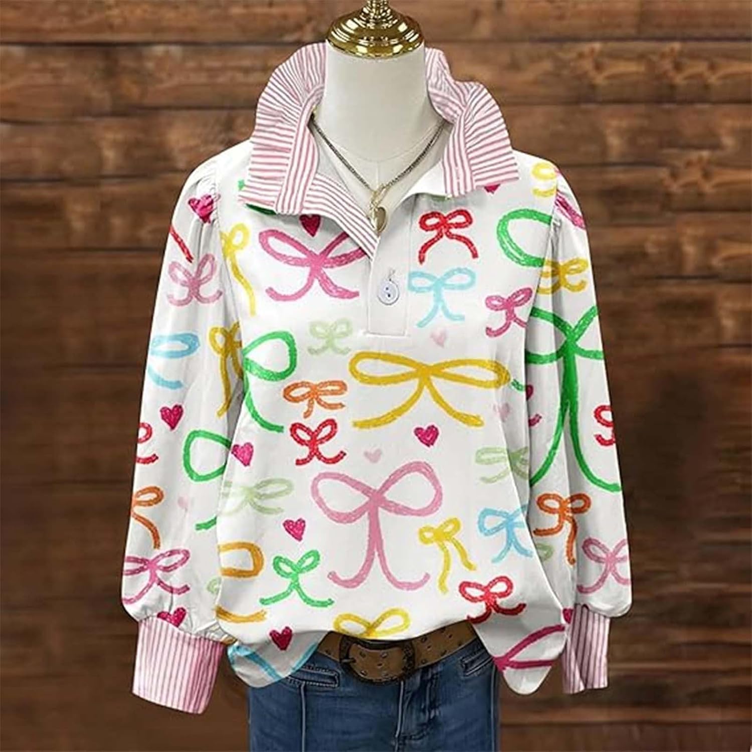 Carnival Shirts for Women's Trendy Button Stand Collar Puff Long Sleeves Baggy Comfy Carnival's Dressy Blouse Tops
