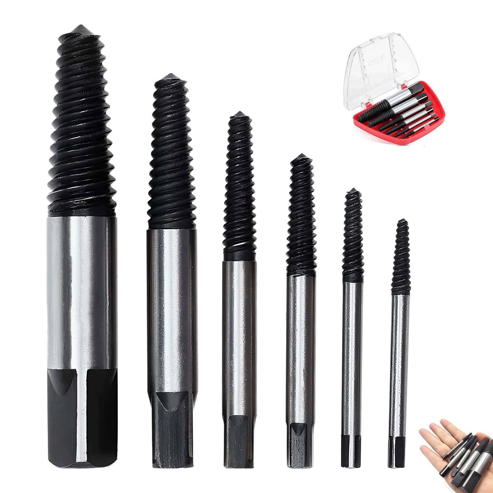 Set Estrattori Per Viti Danneggiate 6 Pezzi - Utensile Per Rimuovere Viti Rotte | Acciaio Al Carbonio Nero - Foto 3