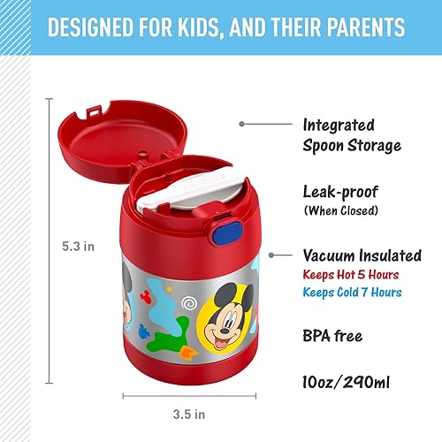 Miniatura 2 de THERMOS FUNTAINER - Recipiente para comida con cuchara para niños con aislamiento al vacío, de acero inoxidable, 10 onzas, Mickey preescolar